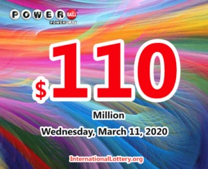 Powerball 结果日期：2023年3月7日；奖金累计至1.1亿美元。