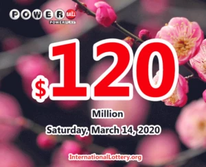2020年3月11日的Powerball开奖结果：头奖为1.2亿美元。